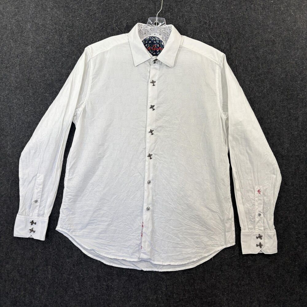 Robert Graham Shirt Men's Large White Airplane Buttons Aviation Classic Fit Rare